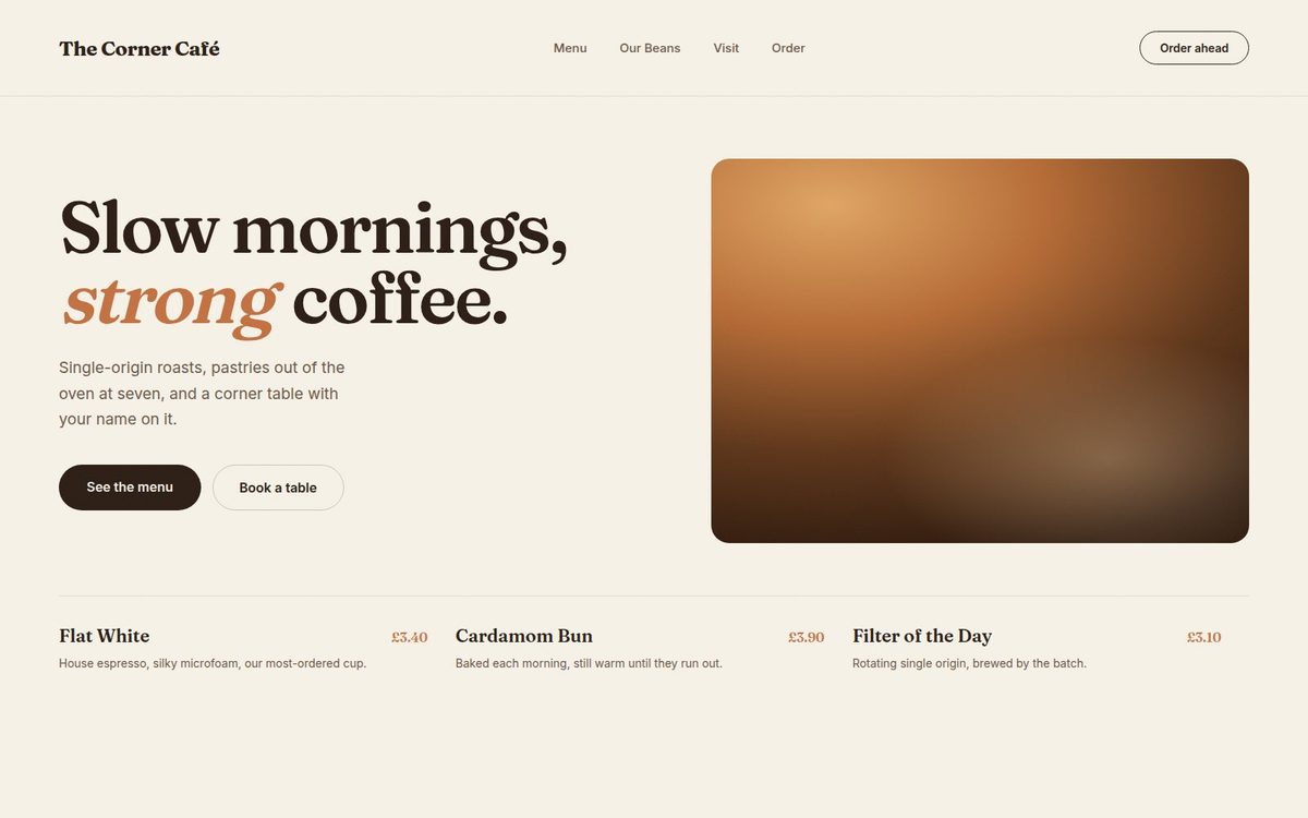 The Corner Café website design